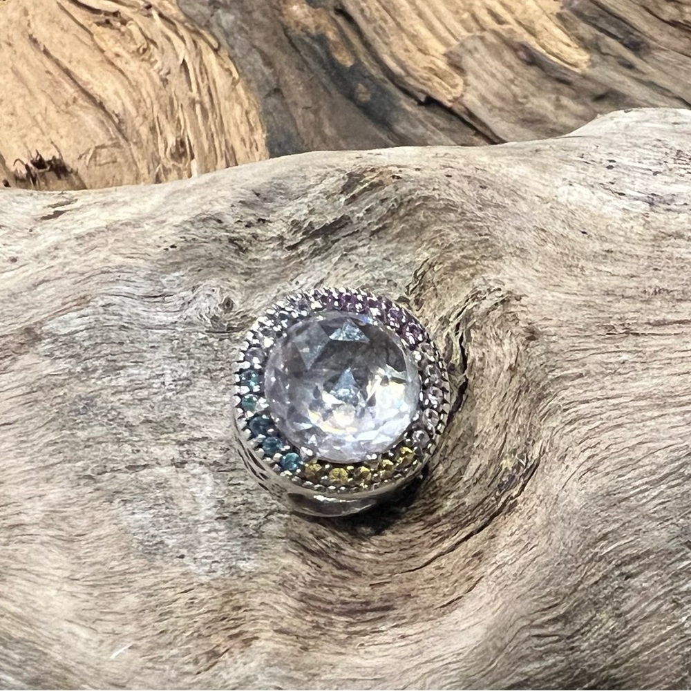 Authentic Pandora Charm Rainbow Radiant Hearts Silver Bead Rainbow Zirconia